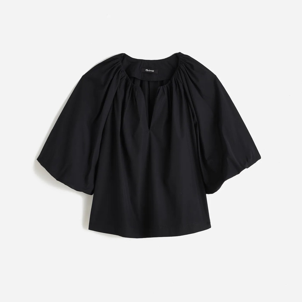 Madewell Black Puff Sleeve Peasant Blouse